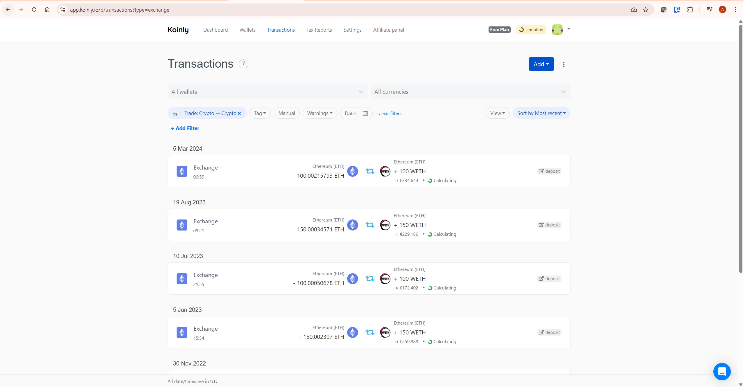 koinly defi nfts transaction classification interface