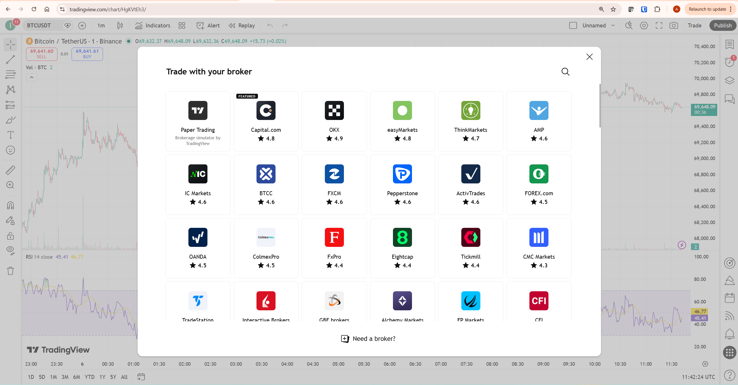 tradingview vs webull broker panel showing available broker integrations
